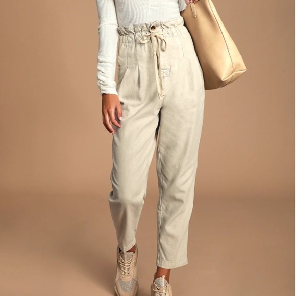 Free People Women Margate Pleated Trouser Paperbag Pants XS Beige High Rise Cute - Picture 1 of 13
